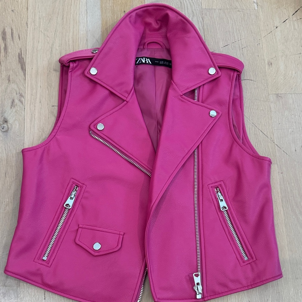 Zara Fuchsia Sleeveless Vest with Silver Accents
